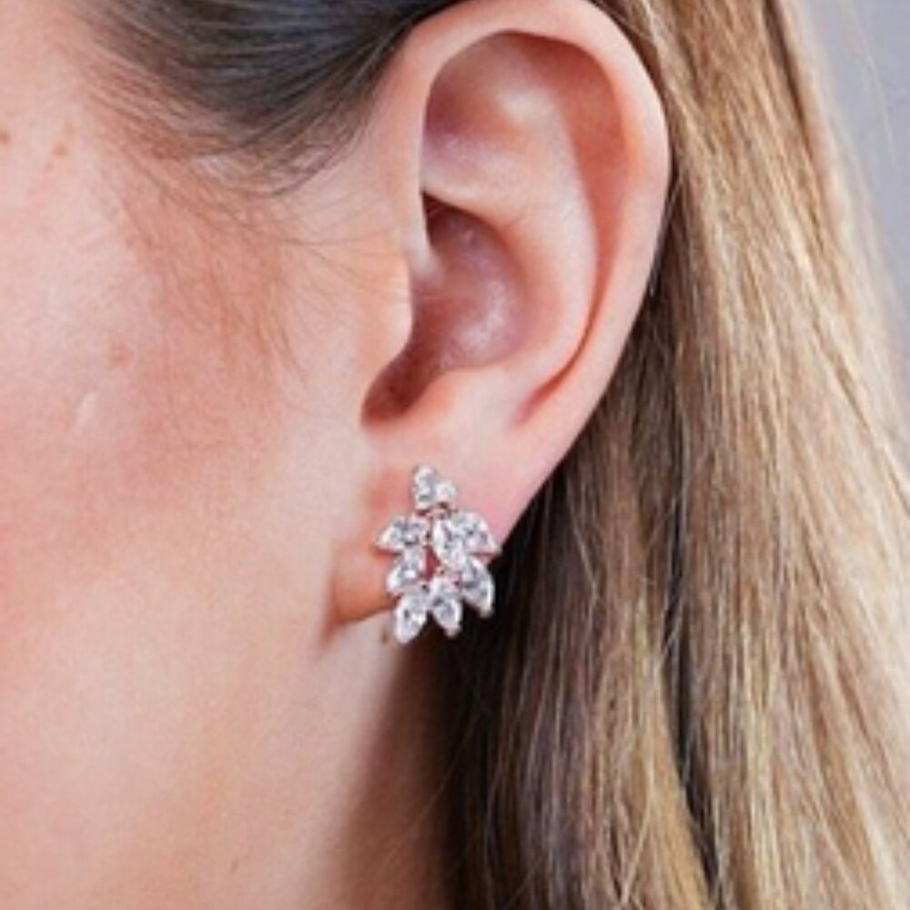 Minimalist Leaf Crystal Stud Bridal Earrings